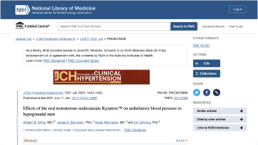 National Library of Medicine KYZATREX Effects of the oral testosterone undecanoate KYZATREX on ambulatory blood pressure in hypogonadal men